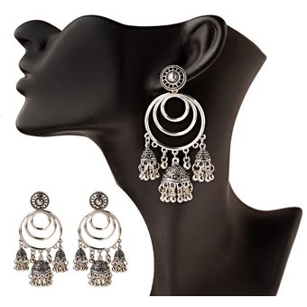 Oiquei New India Gypsy Jewelry Bohemia Big Bell Pendientes 