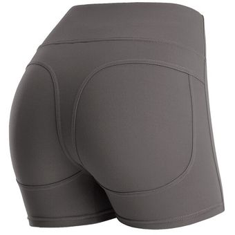 #A-Grey Pantalones cortos elásticos de yoga para mujer,cintura alta,sin costuras,con realce,para deporte,correr,fitness,ropa de gimnasio 