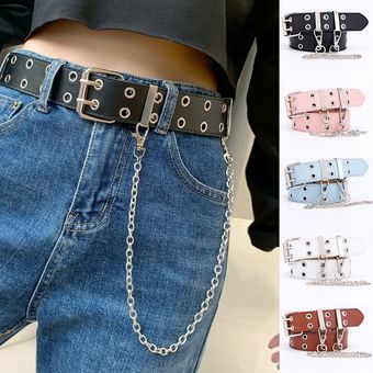 Cinturón con cadena Punk para mujer  cinturón ajustable con doble fi 