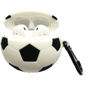 2 Colores Blanco Negro Balón Fútbol Funda De Silicona Con Llavero Para Apple Airpods