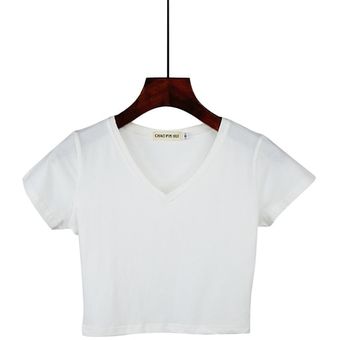 Camiseta De Verano Con Cuello En V De Color Liso Para Mujer 