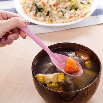 cuchara de arroz con mango larg Cuchara de paja de trigo para niños 