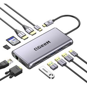 Base de expansión qgeem USB c, 12 en 1 Hub USB C gris