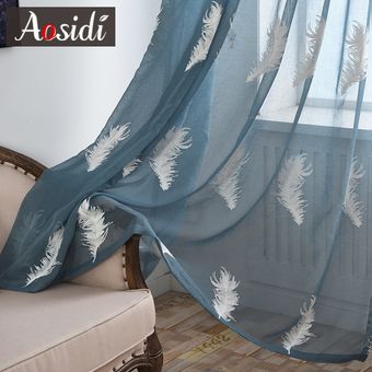 Pluma blanca bordado Ventana de cortinas para sala de estar dormitor 