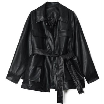 FMFSSOM-chaqueta de cuero Pu para mujer chaqueta elegante de cuatro 