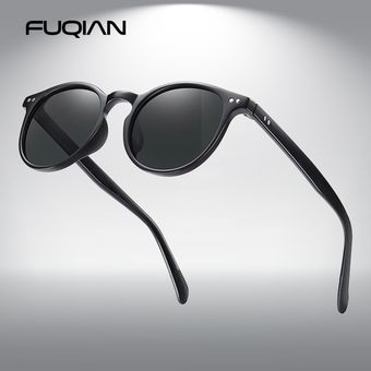 Fuqian Round Polarized Sunglasses Men Women Vintage Ultra 