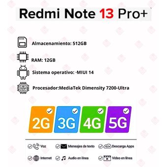 Celular Xiaomi Redmi Note 13 Pro Plus 5G 512GB/12GB RAM Negro