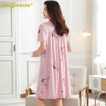 Color#115 Modal-ropa de dormir para mujer,ropa de dormir de estilo informal,Camisa larga para dormir,Camisa larga de cuello redondo rosa 