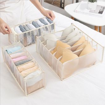 Sujetador Organizador compartida del organizador del armario para la ropa interior calcetines Inicio Separado de almacenaje plegable Organizador de cajones 6 células de color Blanco crema 