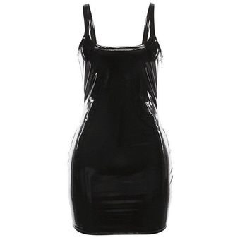 Mini vestido ajustado de látex cuero sintético para mujer vestido de verano sin mangas con tirantes vestido para Club Royal azul Mini vestido ajustado de látex cuero sintético para mujer vestido de verano sin mangas con tirantes vestido para Club Royal azul