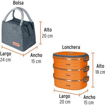 Portacomida Térmica Con 3 Recipientes De Acero Inoxidable