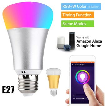 W para Echo Alexa Google Home Silver 7W E27 Wireless WiFi RC Lámpara de bombilla inteligente Luz RGB 