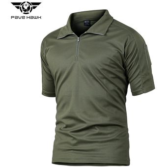 de verano de camuflaje táctico Camisetas de secado rápido para hombre camisa militar de manga corta de tela ancha con cremallera 