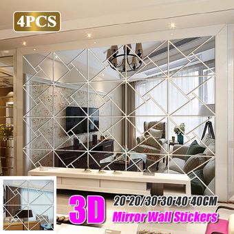 3d costura estéreo Espejo pegatinas de pared de TV de fondo de pared de acrílico decoración del dormitorio de la sala de gran tamaño-40x40cm 