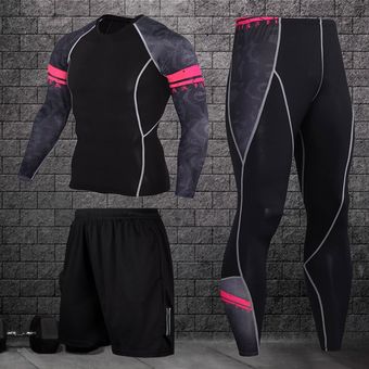 3 unidsset hombre entrenamiento gimnasio de ropa deportiva traje de correr jogging ropa deportiva apretado de secado rápido corriendo conjuntos #2 PC set-3 