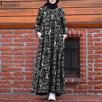 ZANZEA mujer musulmana Abaya Dubai Encuadre de cuerpo entero vestidos de camisa suelta de manga larga Maxi Negro 