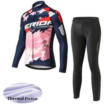9D gel pad Conjunto de jersey de ciclismo para deportes al aire libre equipo de manga larga de invierno térmico de lana ropa de ciclismo #Pic Color 