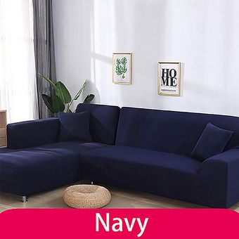 #H13Y0006-navy Funda de sofá elástica de Color sólido,Protector de sofá de esquina de poliéster moderno,funda de sofá,en forma de L,necesita 2 piezas 
