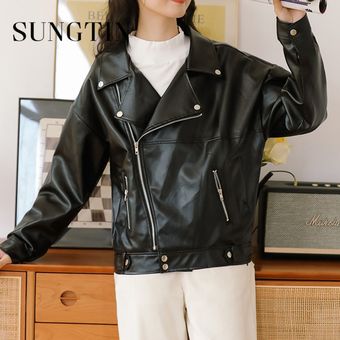 Sungtin negro de chaqueta de cuero de las mujeres 2021 de estilo del 