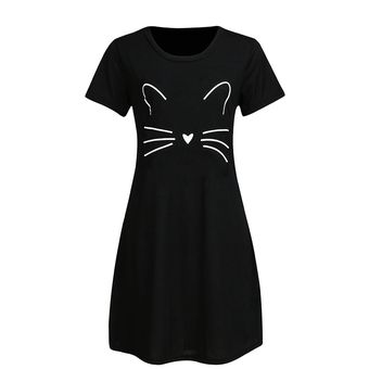 Camisones y camisones con letras para mujer,ropa de dormir bonita,camisón estampado,ves #black cat 