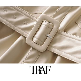 abrigo de m TRAF-Chaqueta de piel sintética con cinturón para mujer 