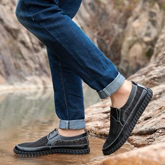 zapatos para vadear al aire libre Sandalias casuales de malla voladora para hombre de gran tamaño color negro 