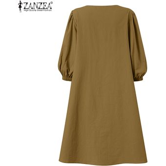 ZANZEA Crew para mujer cuello media manga de algodón suave camiseta volante asimétrico remata la blusa Amarillo 