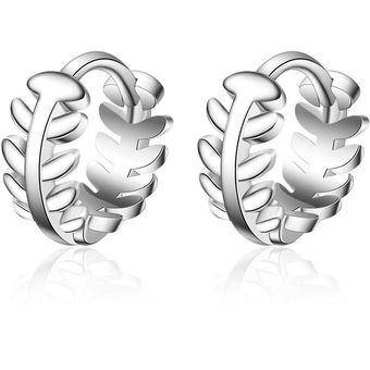 Clásico aro pendientes Color plata diseño de la hoja pendientes para las mujeres joyería corea HON 