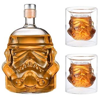 Decantador de whisky Decantador de cristal de 750 ml whisky escocés brandy Decantador de licor pequeño con tapón para vino juego de decantador de whisky creativo transparente con 2 vasos 