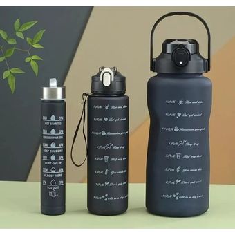 Kit Tres Termos Botella De Agua Motivacional Con Pitillo + Sticker + Pines  - Mundo Tecnológico Express