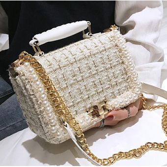 cadena Bolso de mano cuadrado para mujer bolsa de mano femenina de diseño con perlas de lana #21x8x14cm bolso de hombro tipo bandolera 