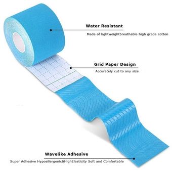2 Size Kinesiology Tape Athletic Recovery Elastic Tape Muscle Pain Relief Knee Pads Support for Gym Fitness Bandage #Light Blue 