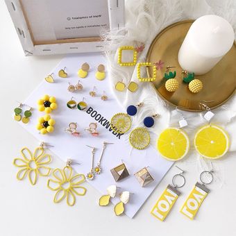 Pendientes De Flores Amarillas Coreanas Temperamento Joyas 