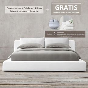 Combo Cama Cabecero 140 Luxury Blanco EKONOMODO