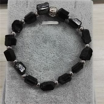 Turmalina Cruda Natural Con Pulsera De Encanto De Metal De 