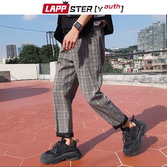 #W3 Juventud Streetwear a cuadros negro pantalones hombres Camisetas De hombres directamente los hombres de pantalones Harem coreano pantalones de Hip Hop de talla grande 