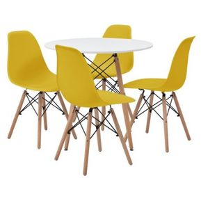 Comedor Munich/Oslo con 4 sillas Color Blanco y Amarillo  TU GOW