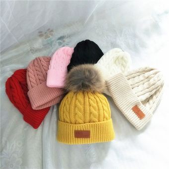 Invierno Caps Kids Unisex Punto Calzado Hat Piel Crochet Plazo Pom Goreie Caps 