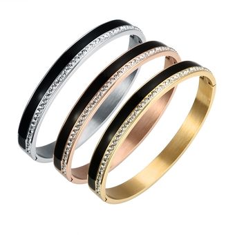 #Gold Black Color regalo de joyería de boda XYX brazalete con abalorio de cristal pulsera de resina de cerámica de acero inoxidable para mujer 