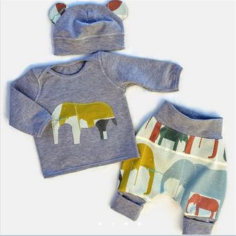 sombrero pantalones Otoño invierno bebé unisex manga larga impresión de elefante jersey 