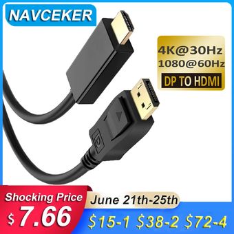 30Hz puerto de HDMI Navceker-adaptador Cable de DP a HDMI 4K DP 