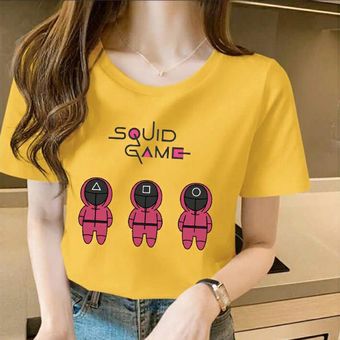 Top Manga larga para Squid Game T-shirt Imprimir Top Top Cuello redondo T-shirt 