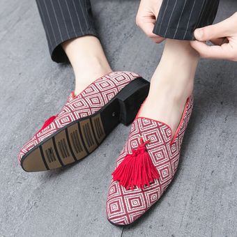 Mocasines de ocio para hombre con borlas rojo 48 tamaño grande calzado zapatos sociales vestido de fiesta 
