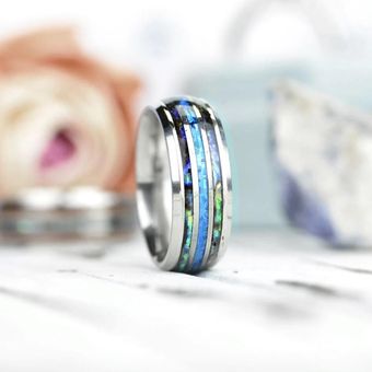 Anillo De Bodas De Plata Personalizado Concha De Abulón De 8 