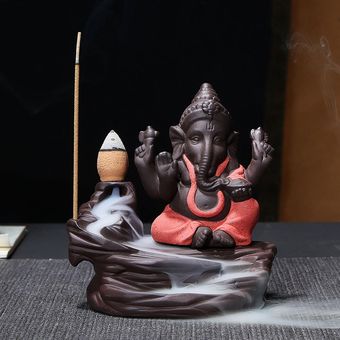 Regalo de la decoración de elefante Ganesha Dios Reflujo quemador de incienso incensario Titular-Chili Red 