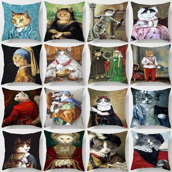 Decoración de casa de dibujos animados pintura gato almohada cubiert 