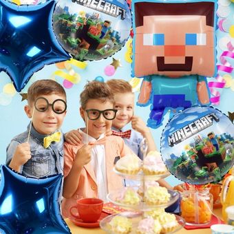 Kit Bouquet Globo Minecraft Feliz Cumpleaños World DAYOSHOP