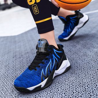 Zapatillas de baloncesto unisex de talla grande para tobillo-Negro Azul 