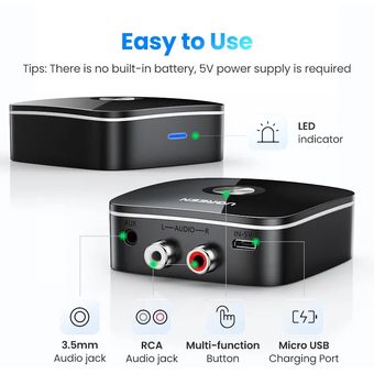 Receptor estéreo Bluetooth, adaptador de audio inalámbrico de alta  resolución, receptor Bluetooth 5.0 con aptX de baja latencia aptX HD para  sistema