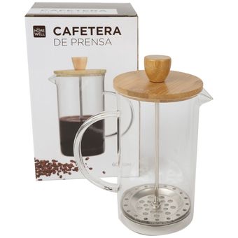Cafetera Manual Embolo Prensa Francesa Vidrio Y Madera 600ml